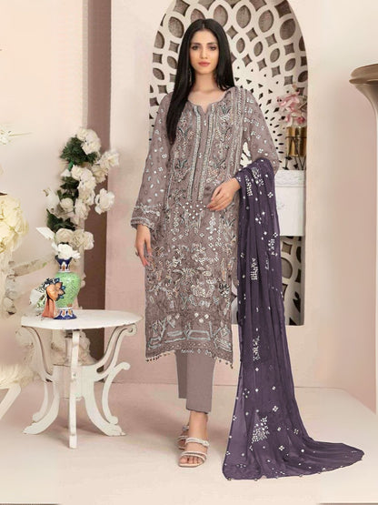 Rajwada Purple Georgette Embroidered Semi-Stitched Kurta Set For Women