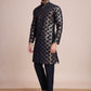Rajwada Navy Blue Silk Blend Sequins Stitched  Kurta For Men