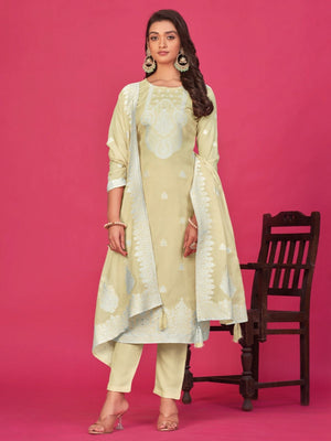 Rajwada Lime Organza Embroidered Semi-Stitched Kurta Set For Women