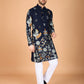 Rajwada Navy Blue Viscose Rayon Stitched Kurta For Men