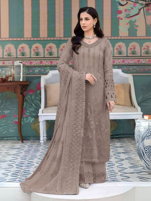 Rajwada Brown Georgette Embroidered Semi-Stitched Kurta Set For Women