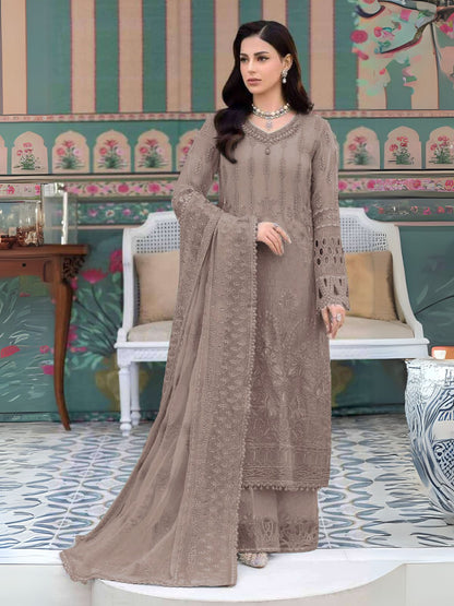 Rajwada Brown Georgette Embroidered Semi-Stitched Kurta Set For Women