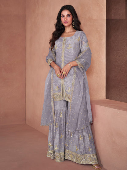 Rajwada Lavender Georgette Embellished Stitched Kurta Set For Women