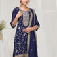 Rajwada Navy Blue Silk Blend Embroidered Semi-Stitched Kurta Set For Women