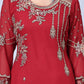Rajwada Women Maroon Embroidered Georgette Semi Stitched Straight Partywear Suit