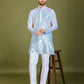 Rajwada Blue Georgette Embellished Stitched Kurta For Men