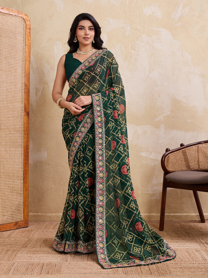 Rajwada Green Georgette Embroidered Saree For Women