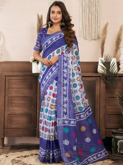 Rajwada Violet Cotton Linen Zari Work Saree For Women