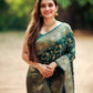 Rajwada Dark Green Silk Blend Woven Saree For Women