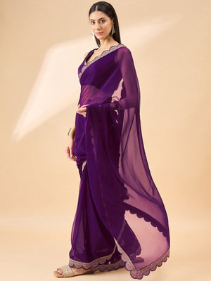 Rajwada Purple Georgette Embroidered Saree For Women