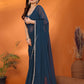 Rajwada Blue Georgette Plain Saree With Unstitched Blouse For Women