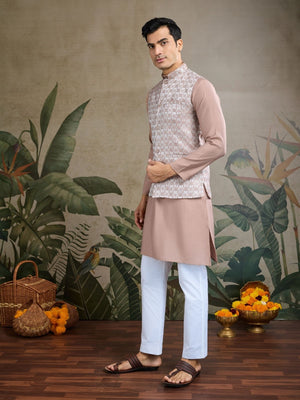 Rajwada Mauve Viscose Silk Woven Stitched Kurta For Men