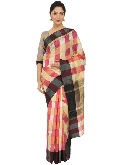 Rajwada Multicolour Silk Blend Checked Saree For Women