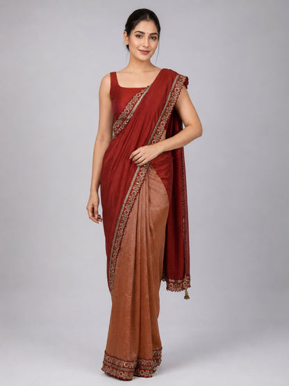 Maroon Georgette Embellished Saree