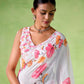 Rajwada White Cotton Linen Solid Printed Saree For Women