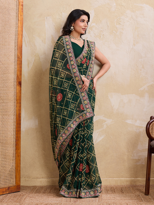 Rajwada Green Georgette Embroidered Saree For Women