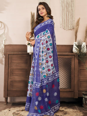 Rajwada Violet Cotton Linen Zari Work Saree For Women