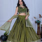 Rajwada Green Organza Embroidered Semi-Stitched lehenga For Women