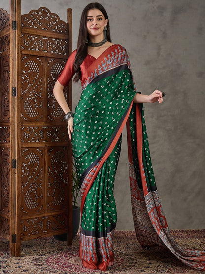 Rajwada Green Silk Blend Printed Elegant Saree For Women