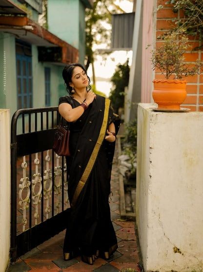 Rajwada Black Silk Blend Woven Saree For Women