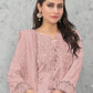 Rajwada Pink Cotton Blend Embroidered Semi Stitched Kurta Set For Women