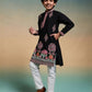 Rajwada Black Viscose Silk Embroidered Stitched Kurta Set For Kids