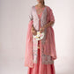 Rajwada Pink And Lavender Art Silk Printed And Embroidered Semi-Stitched Kurta Set For Women