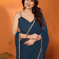 Rajwada Blue Georgette Plain Saree With Unstitched Blouse For Women