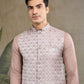 Rajwada Mauve Viscose Silk Woven Stitched Kurta For Men
