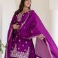 Rajwada Wine Chiffon Embroidered Stitched Kurta Set For Women