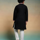 Rajwada Black Viscose Silk Embroidered Stitched Kurta Set For Kids