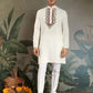 Rajwada White Viscose Rayon Embroidered Stitched Kurta For Men