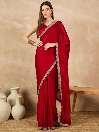 Rajwada Red Georgette Embroidered Saree For Women