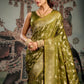 Rajwada Olive Green Silk Blend Solid Saree For Women