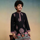 Rajwada Black Viscose Silk Embroidered Stitched Kurta Set For Kids