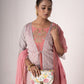 Rajwada Pink And Lavender Art Silk Printed And Embroidered Semi-Stitched Kurta Set For Women