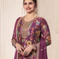 Rajwada Wine Chiffon Printed And Embroidered Semi Stitched Kurta Set For Women