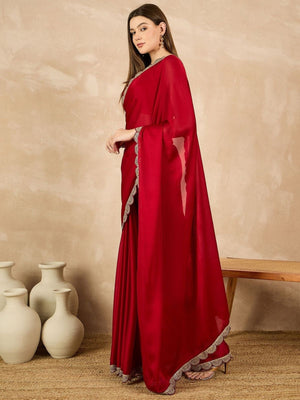 Rajwada Red Georgette Embroidered Saree For Women