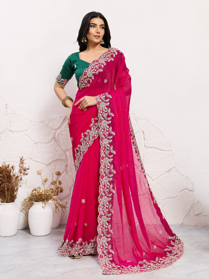 Rajwada Pink Chiffon Embroidered Saree For Women