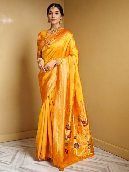 Rajwada Orange Silk Blend Woven Pithani Saree For Women
