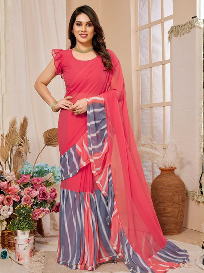 Rajwada Pink Georgette Printed Saree For Women