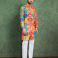 Rajwada Multicolor Rayon Printed and Embroidered Stitched Kurta For Men