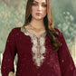 Rajwada Maroon Silk Blend Embellished Semi Stitched Kurta Set For Women