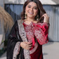 Rajwada Red Velvet Embroidered Kurta Set For Women