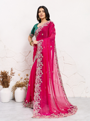 Rajwada Pink Chiffon Embroidered Saree For Women
