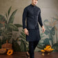 Rajwada Black Viscose Silk Woven Stitched Kurta For Men