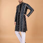 Rajwada Black Viscose Rayon Embroidered Stitched Kurta For Men