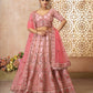 Rajwada Pink Silk Blend Embroidered Semi-Stitched Lehenga For Women