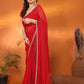Rajwada Red Georgette Plain Saree With Unstitched Blouse For Women