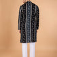 Rajwada Black Viscose Rayon Embroidered Stitched Kurta For Men